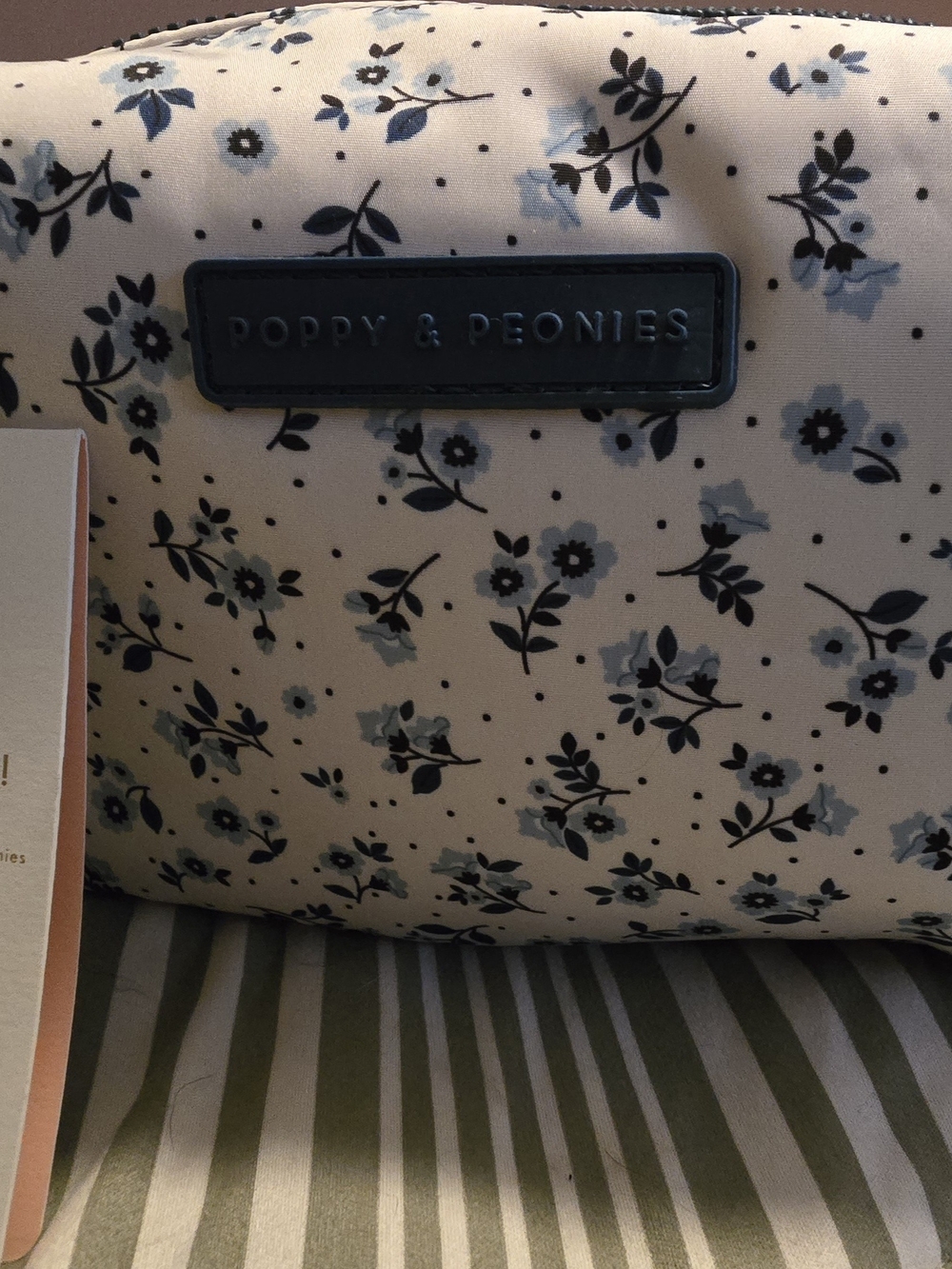 Poppy & Peonies Cream Cosmetic Pouch with Light Blue Floral Print BNWT